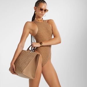 NWT Skims x Fendi Brown Size Small High Neck Bodysuit